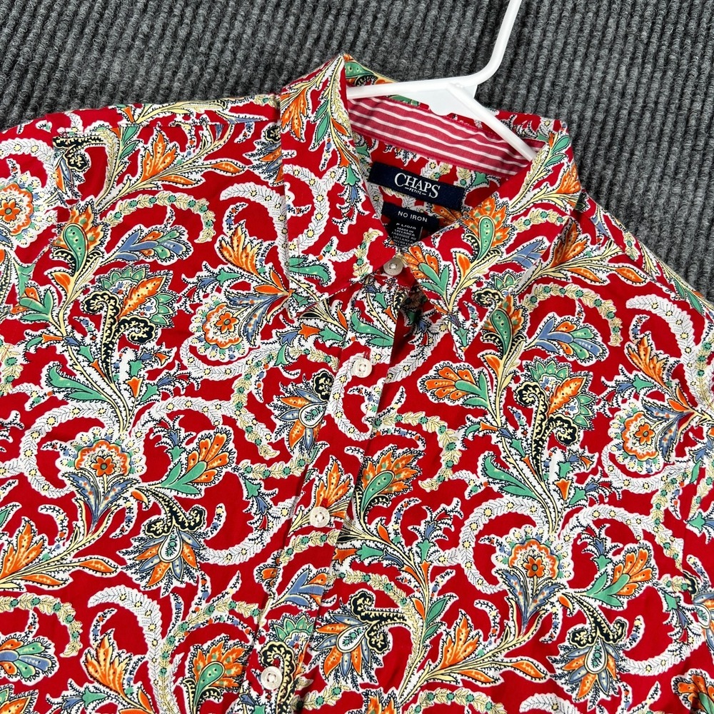 Chaps Petite Shirt Womens Large Red Paisley Long Sleeve No Iron Casual Comfort - Picture 1 of 12